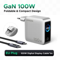 UGREEN 100W GaN Charger With Smart Display EU/UK/US Foldable Plug QC4.0 AVS For Macbook Pro Laptop iPhone 18 17 Pro iPad Samsung