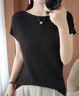 2024 New One Word Neck Ice Silk Knitted Short Sleeve Women's Summer Thin Wear Versatile T-shirt Top Loose Half Sleeve