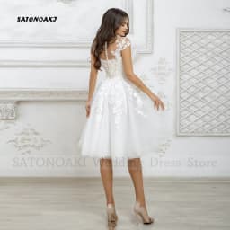 Customized Elegant Simple Lace Short Wedding Dress for Women O-Neck A-Line Knee Length Appliques Bride Gown Vestidos De Novia