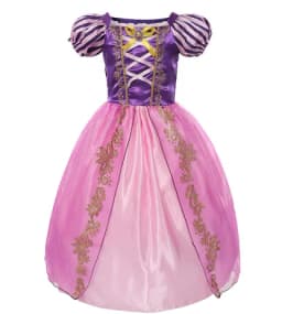 Muababy Rapunzel Tangled Princess Evening Gown Set for Girls Halloween Birthday Christmas Party Cosplay Costume Kids 2-10Y