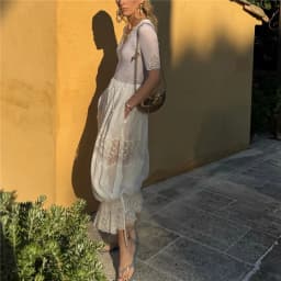 Women Lace Patchwork Ruffle High Waist Lady Trousers Loose Bloomers Pants Fashion Beach Long Balloon Puffy Bloomers Long Pant