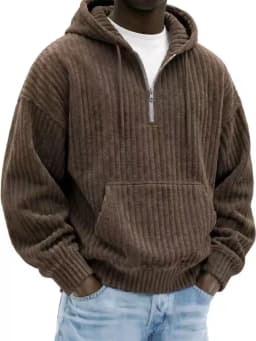 2026 Men Vintage Knit Zip Hoodie, Loose Pullover Sweatshirt, Long Sleeve Casual Streetwear Daily Autumn Winter Tops