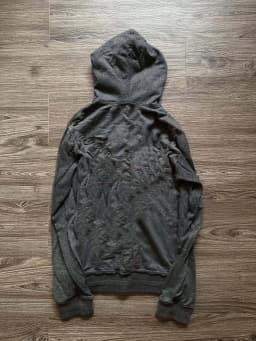 Retro flag print zipper double-layer cardigan hip-hop Harajuku classic style washed gray loose Y2k street trend men's and women'