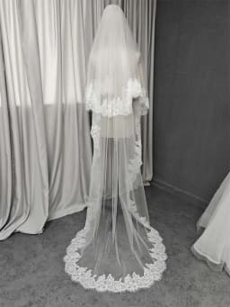 Customized 2 Layers Wedding Veil with Eyelash Lace, 1.5m/2m/2.5m/3m Bridal Veil with Blusher, 2T Eyelash Lace Veil