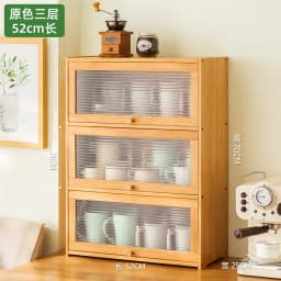 Natural Bamboo Storage Cabinets Dustproof Acrylic Doors Cup Holder Tea Set Display Kitchen Organizer Dining Room