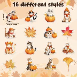 500Pcs /1 Rolls 2.5cm/1inch Autumn Maple Leaves and Cats Sticker Decoration Gift Box Sticker Label Stationery Sticker