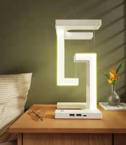 LED Suspending Anti-gravity Night Light with 10W Wireless Charger Desk Lamp Dimmable Table Light for Bedroom Bedside Decor Light