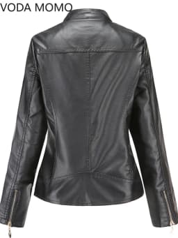 Women's Elegant Stand-up Collar Solid Jacket 2022 Female Three-dimensional Pattern Coat S-4XL New Pu Faux Leather Jacket Women