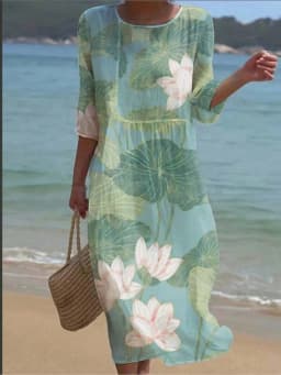 Spring Summer New Short-sleeved Casual Printed Dresses For Women's Retro Loose O Neck Female Small Fresh Holiday Robe Dress 2026