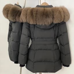 OFTBUY New Winter Real Fur Outerwear Women's Down Jacket with Real Fox Fur Belted Waist Mid-Length White Duck Down Puffer Coat