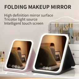 GGbingo USB Rechargeable 3 Colors LED Makeup Mirror Pocket Mirror Touch Dimmable 3 Brightness Foldable for Travel Office Home