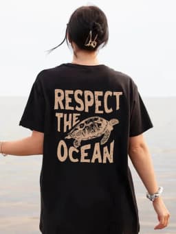 Respect The Ocean Green Turtle Print T-Shirts Women Casual Fashion T Shirt Breathable Cotton Short Sleeve O-Neck Street Clothing