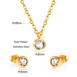 Simple серьги Cubic Zirconia Pendant Necklace Earrings Set Korean Style Stainless Steel Jewelry Set for Women Wedding Wholesale
