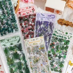 6 Sheets/pack PET Die-cut Sticker Retro Plants Flowers Ferns Clovers Lavenders DIY Scrapbook Junk Journal Collage Materials