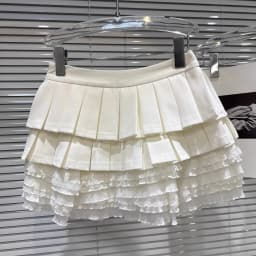 DEAT 2025 Autumn New Sweet Style Lace Patchwork Pleated Skirt For Women Casual Solid Color Cake Skirts Female Trendy 11A06220