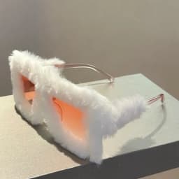 KAMMPT Oversized Plush Sunglasses Y2K Fluffy Square Punk Sun Glasses Trendy Novelty Decor Winter Shades for Christmas Party