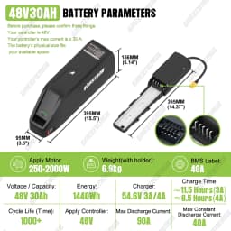 EBike Battery 48V 52V 36V Hailong 30A BMS Electric Bicycle Downtube Lithium Battery Pack For 1500W 1000W 750W 500W 250W Motor