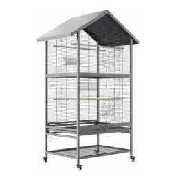 60 Inch Heavy-Duty Double-Layer Steel Parrot Breeding Cage Large Aviary with 4 Locking Casters for Macaws, African Greys