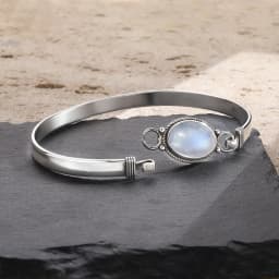 Vintage 925 Silver Bangle Natural Oval Moonstone Bangle Bracelets Handmade Birthstone Bangle Gifts Fine Jewelry for Women Men