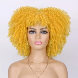 Tereshar Synthetic Short Curly Wigs for Black Women Afro Wig With Bangs Short Afro Kinky Curly Wig for Daily Party Wear
