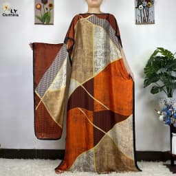 2023 New African Fashion Short Sleeve Colored Pattern Dubai Women Summer Real Silk Soft Printing Loose Tradition Muslim Dress