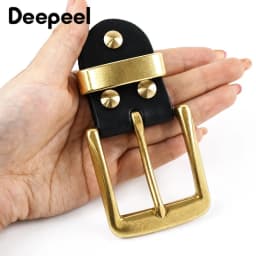 1Pc 40mm Men's Solid Brass Belt Buckle Black Leather Tab Metal Pin Buckles Head for Jeans Pants Keeper Waist Band Fastener