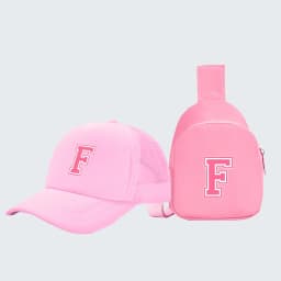 2pcs children's 26-letter printed truck driver hat and chest bag set, lightweight all-in-one visor, suitable for girls' daily