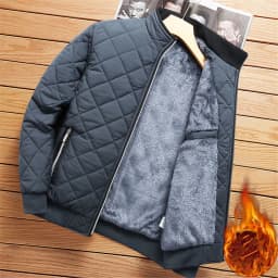 Autumn Winter Bomber Jacket Men Diamond Pattern Fleece Lined Casual Jacket Men Fashion Clothing 2026 Brand New Slim Fit Coat