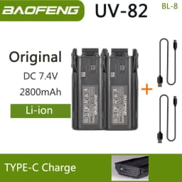 Baofeng UV-82 Li-ion Battery USB-C Type-C Charger 2800/3800mAh BL-8 Original For UV-8D UV-82HP UV-8D UV-82WX UV89 Two Way Radio
