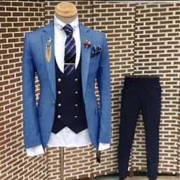 Men's Suit Business Jacket Dark Gray Jacket Navy Blue Vest Pants 3-Piece Set Slim Fit Wedding Tuxedo for Men