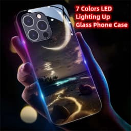 2026 Pretty Galaxy Beach Smart LED Light Glow Tempered Glass Phone Case For iPhone Air 18 17 16 E 15 14 13 12 11 Pro Max