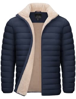 TACVASEN Men's Puffer Jacket Winter Warm Sherpa Lined Water Resistant Windproof Insulated Jacket Winter Puffy Coat Hiking Travel