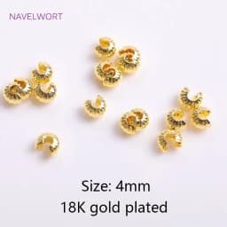 18K Gold Plated Open Crimp Beads Covers Brass Stripe Crimp End Beads Stopper DIY Handmade Crafts Accessories For Jewelry