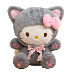 20/30/45/60CM Cute Grey Cat Hello Kitty Plush Doll Checkered Bow Kt Stuffed Toy Soft Pillow Home Room Decoration Birthday Gift