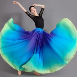 Women's 360-720 Degrees Big-hem Dance Skirts Gradient Color Chiffon Maxi Skirts Elastic-waist Elegant Square Dance A-line Skirts