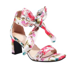 Classic Retro Style Printed Silk High Heel Sandals Flower Ankle Bow Knot Hollow Open Toe Women's Sandals Ethnic High Heel Shoes