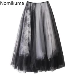 Harajuku Punk Long Skirts for Women Patchwork Gauze Chic Jupe 2025 Faldas Mujer De Moda Japanese Lace A-line Streetwear Skirt