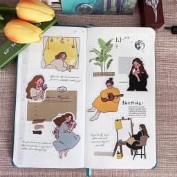 22pcs Cute Girl's Daily Notebook Sticker Material Set with Characters Ins Wind Salt Department of Japan Korea Decoration.