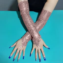 1 Pair Glitter Sequin Women Long Hook Finger Gloves Carnival Party Performance Opera Elbow-length Fingerless Sexy Mittens