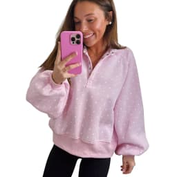 Women Polka Dot Sweatshirt Half Zip Pullover Oversized Loose Fit Long Sleeve Casual Tops Autumn Winter Streetwear