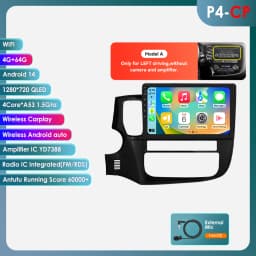 Hizpo 2 Din Android 13 For Mitsubishi Outlander 3 2012-2018 Car Multimedia Player Stereo CarPlay Navigation GPS Octa Core 7862