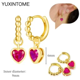 925 Silver Ear Needle Rose Red Hoop Earrings For Women Exquisite Water Drop/Flower/Heart Crystal Piercing Huggie Earring Jewelry
