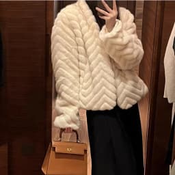 Elegant V Neck Herringbone Short Faux Mink Fur Jacket Women Long Sleeve Plush Jackets Woman Autumn Winter Fluffy Warm Outerwear