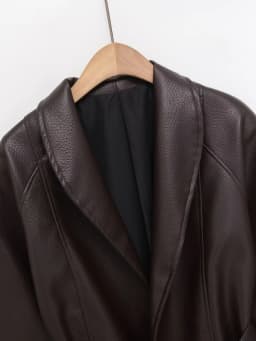 ETJ Women's PU Leather Vintage Wrap Jacket Belted High Neck Short Coat 2026 Spring Minimalist Retro Urban Fashion Outerwear