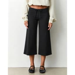 Combhasaki Women's Calf-Length Capri Pants Y2k Drawstring Elastic Low Rise Gaucho Wide Leg Cropped Yoga Culotte Pajama Bottoms