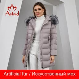 Astrid Women's Winter Parka Coats with Natural Fur Collar Hooded Belt Long Quilted Jackets Thick Warm Female Padded Overcoat