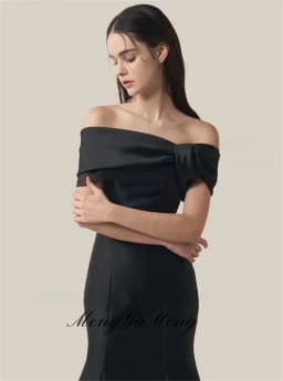 Simple Mermaid Black Korea Evening Dresses Off the Shoulder Customized Photo shoot Thick Satin Floor Length Wedding Dress