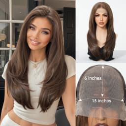 HAIRCUBE Mixed Brown Straight Wigs Dark Roots Natural Hairline 13*6 Transparent Lace Front Synthetic Wig For Women Daily Cosplay