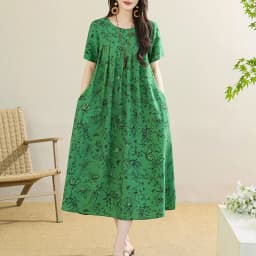 New 2025 Summer Dress For Women Plus Size Dress Casual Short Sleeve Boho Vintage Print Long Maxi Dress Beach Women Clothing