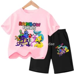 Summer Short Sleeve Tshirt Set Cartoon Tee Tops Game Anime Shirts Camiseta Kids Rainbow T-shirt Friends Girls Boys Clothes